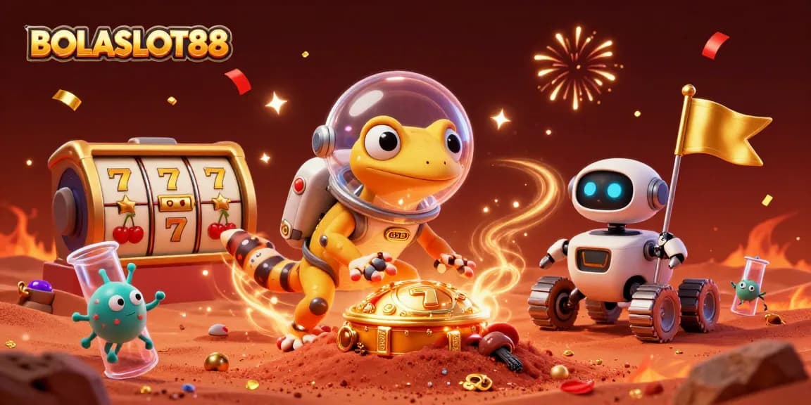 Menang besar di BOLASLOT88 dengan karakter kartun Martian menelusuri kasino emas.