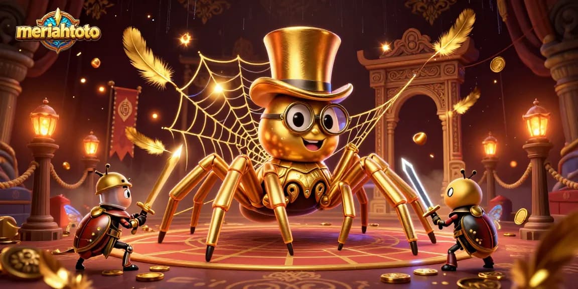 Meriahtoto menampilkan tarantula emas raksasa di kasino dengan efek suara gemerincing koin.