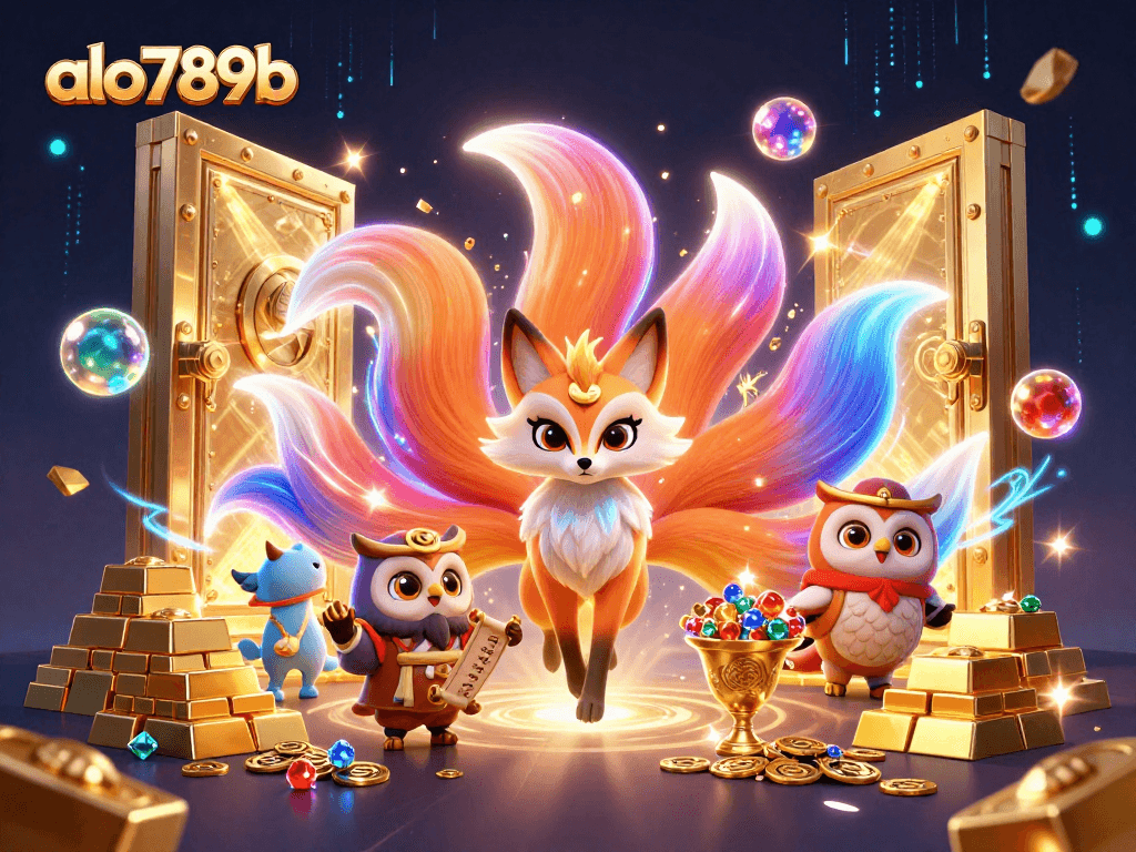 Spin for treasures with alo789b's magical fox spirit and owl sage in an enchanting casino world.