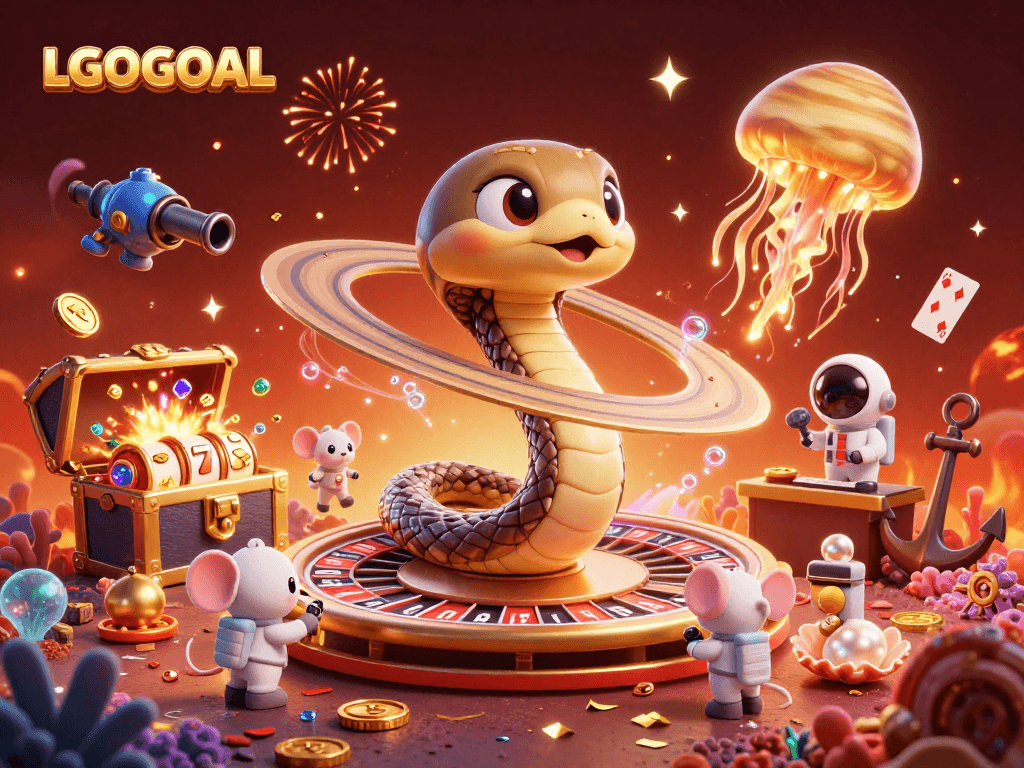 Engage with LGOGOAL's vibrant slots in a cosmic casino landscape full of floating treasures.