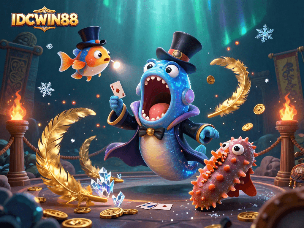 Engage with IDCWIN88's vibrant gambling experience featuring an enchanting underwater scene with magical sea creatures.