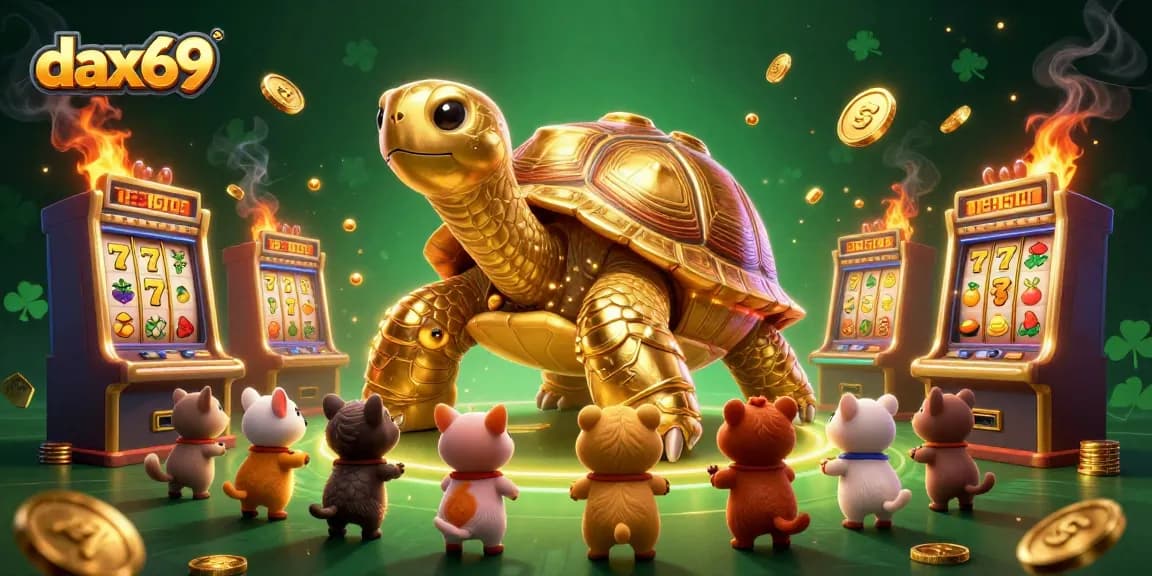 Mainkan slot online dax69 untuk jackpot besar dengan mesin yang menyala dan hewan kecil yang antusias.