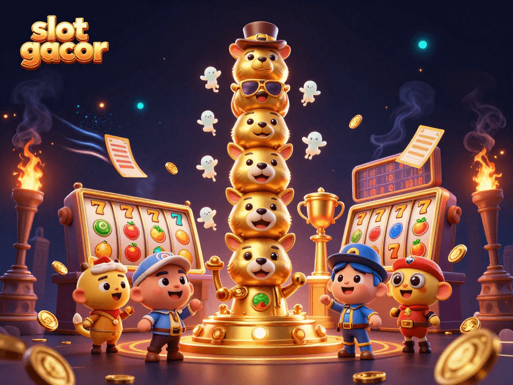 Experience slot gacor excitement with dynamic slot reels, coins, and animated casino atmosphere.