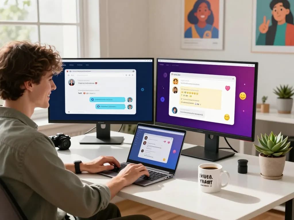 Engaging CrushOn AI chat interface in a modern home office setup, showcasing interactive user experience.