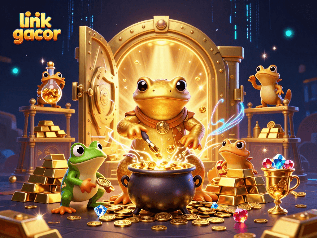 Experience link slot gacor magic with gold coins and vibrant casino elements in this enchanting scene.