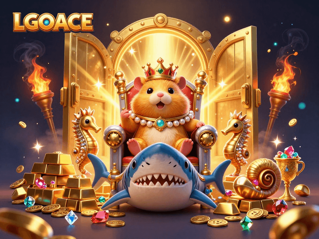 LGOACE brings thrilling casino gaming to life with a dynamic hamster king atop a shark tooth throne.