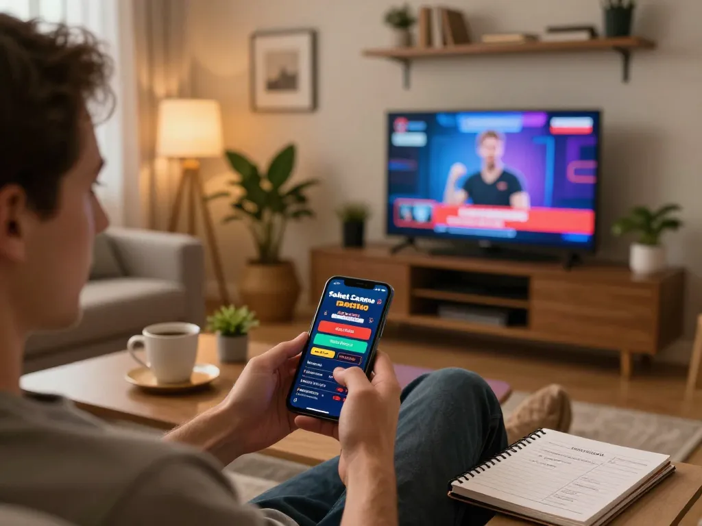 Engaging gameplay on fabet casino app in comfortable home setting with strategic notes.