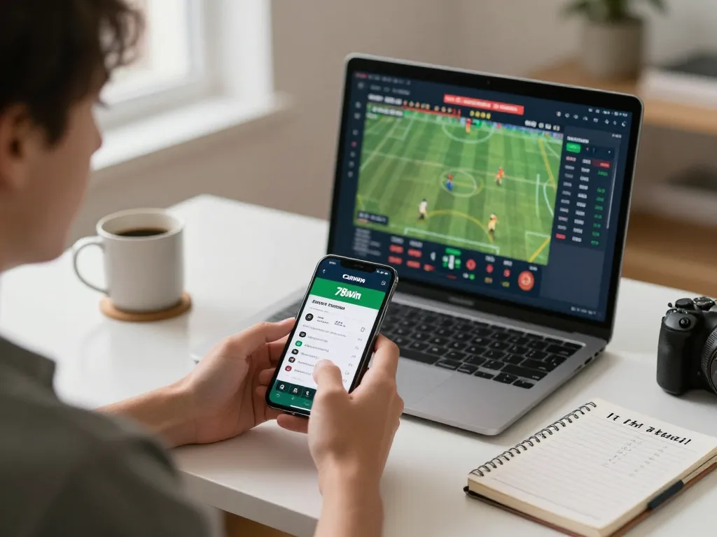 Experience betting excitement with 78win app on smartphone, focused home gaming atmosphere