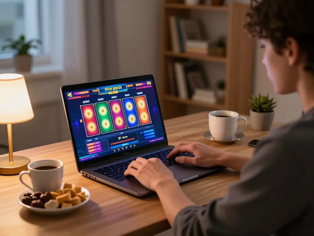 Engaging gameplay on a situs gacor slot online game in a cozy home setting.