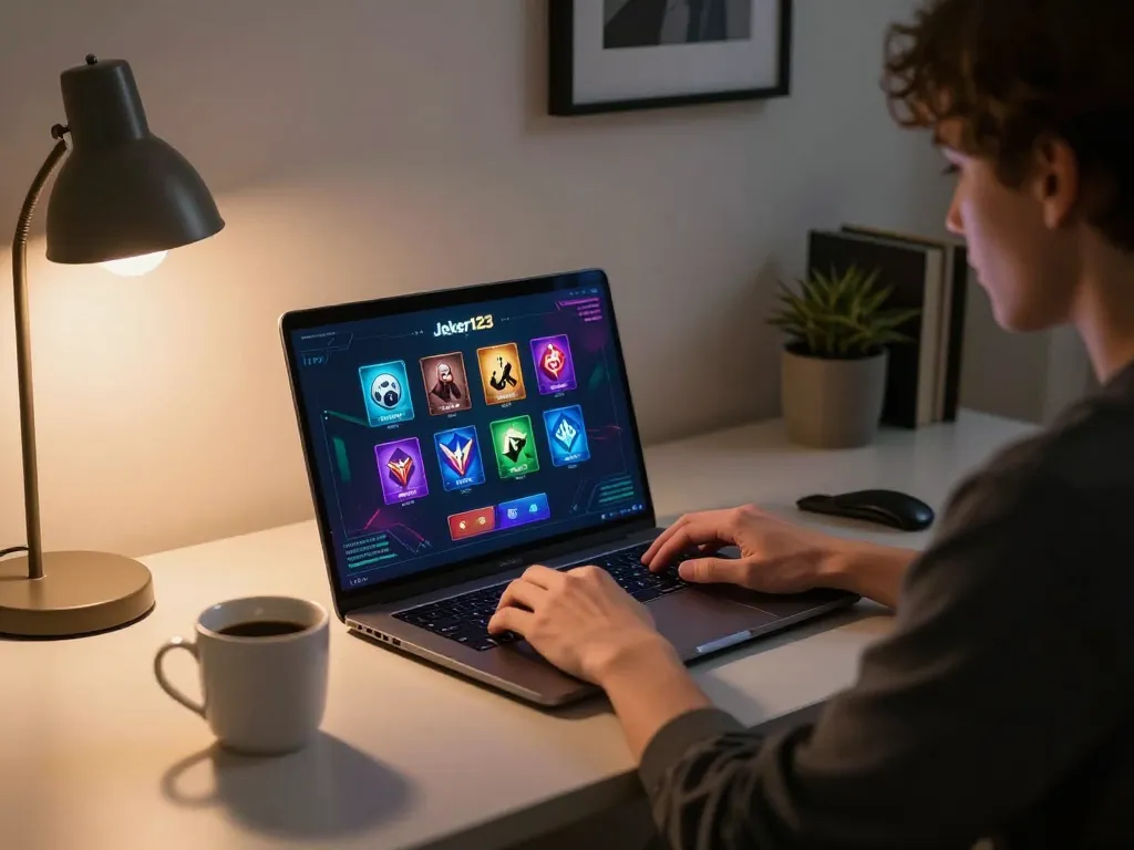 Explore strategies for Joker123 gameplay at organicsuperfoodshub, showcasing a cozy online gaming setup.