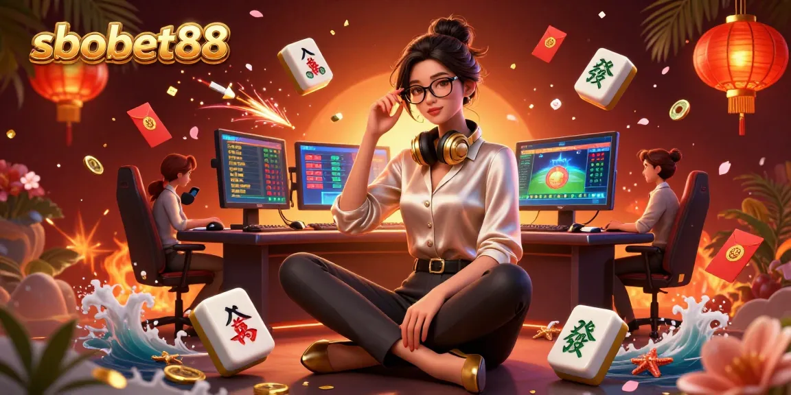 Sbobet88 offers engaging sports betting experiences as an elegant woman interacts with high-tech gaming setups.