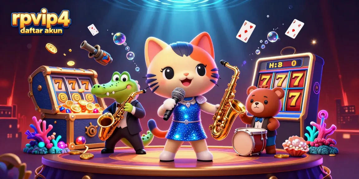 Experience rpvip4 daftar akun with exciting characters and vibrant casino themes in this 3D illustration.