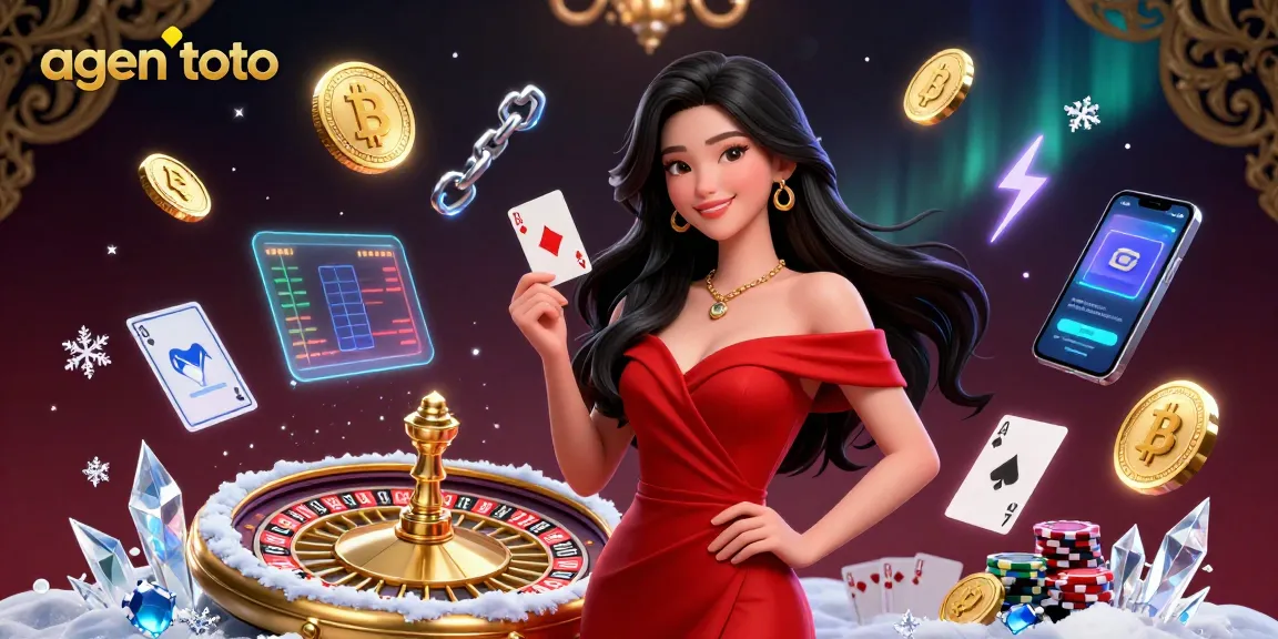 Engage with agen toto through a stunning casino-themed scene showcasing an elegant woman beside a roulette wheel.