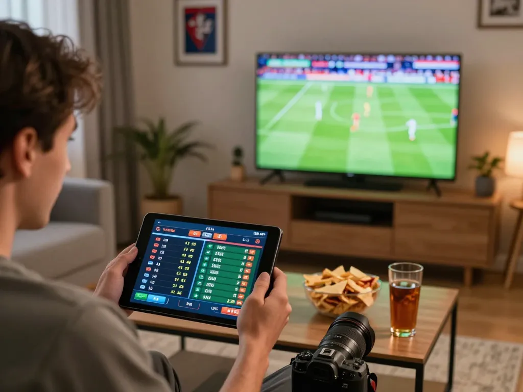 Engaging sports betting moment featuring bongdalu pro user analyzing odds creatively at home.