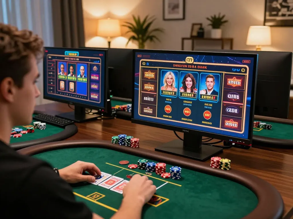 Experience engaging gameplay on jangkar55 with multiple online casino games displayed on a laptop setup.