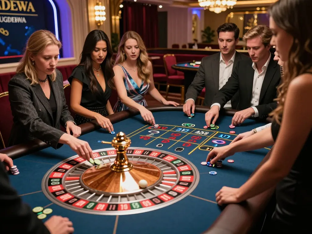Experience the thrill of roulette gameplay at UGDEWA, with players eagerly betting and anticipating wins.