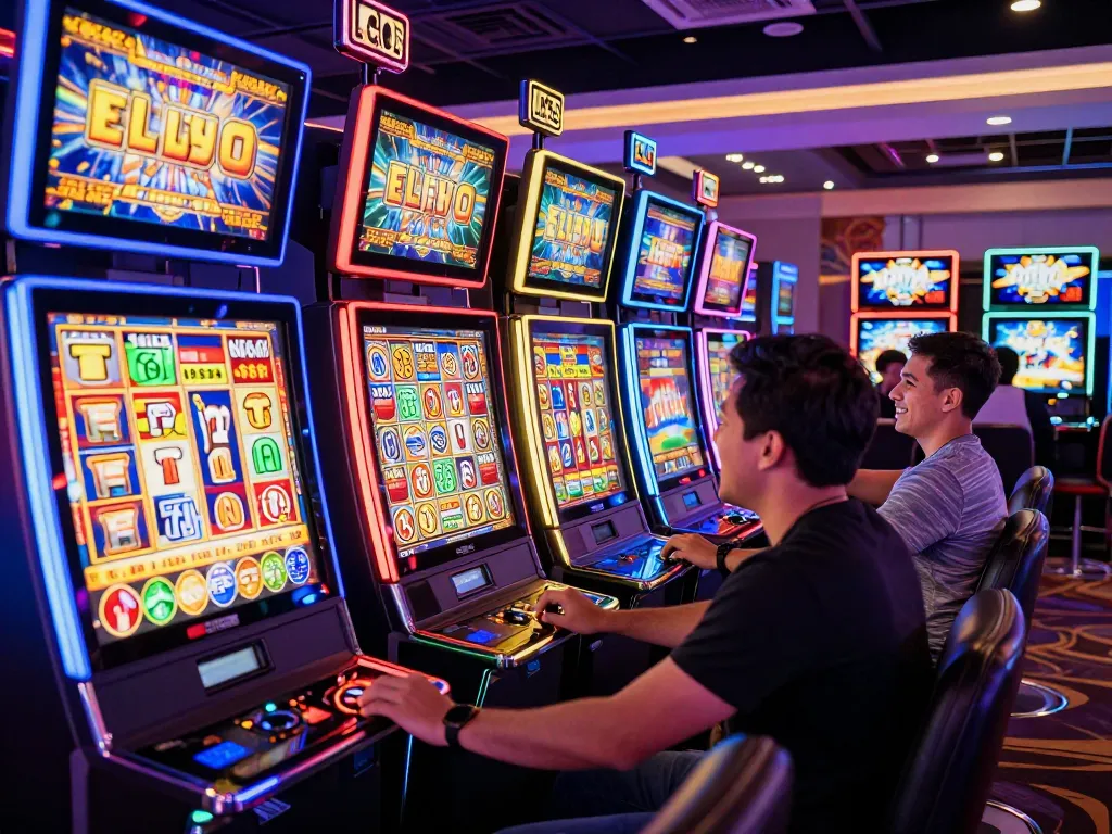 Engaging players enjoy exciting slot gaming experience at LGOSUPER's vibrant casino area