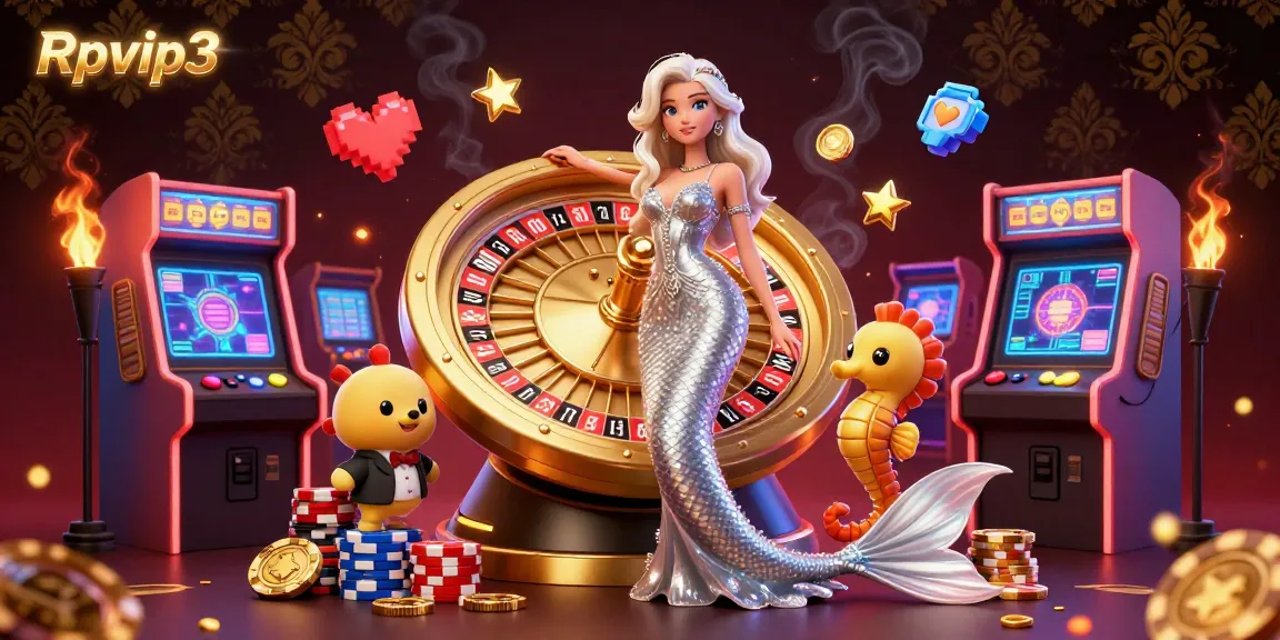 Rasakan permainan yang mendebarkan dengan Rpvip3 dalam ilustrasi kasino yang penuh warna ini, menampilkan roda roulette dan elemen permainan.