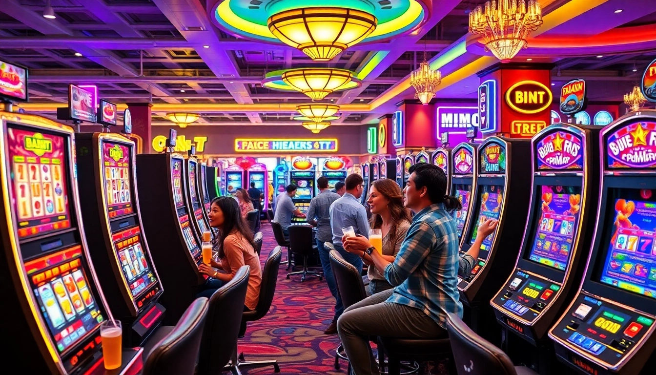 Slot gacor sedang dimainkan dengan antusias di ruang casino yang ramai.