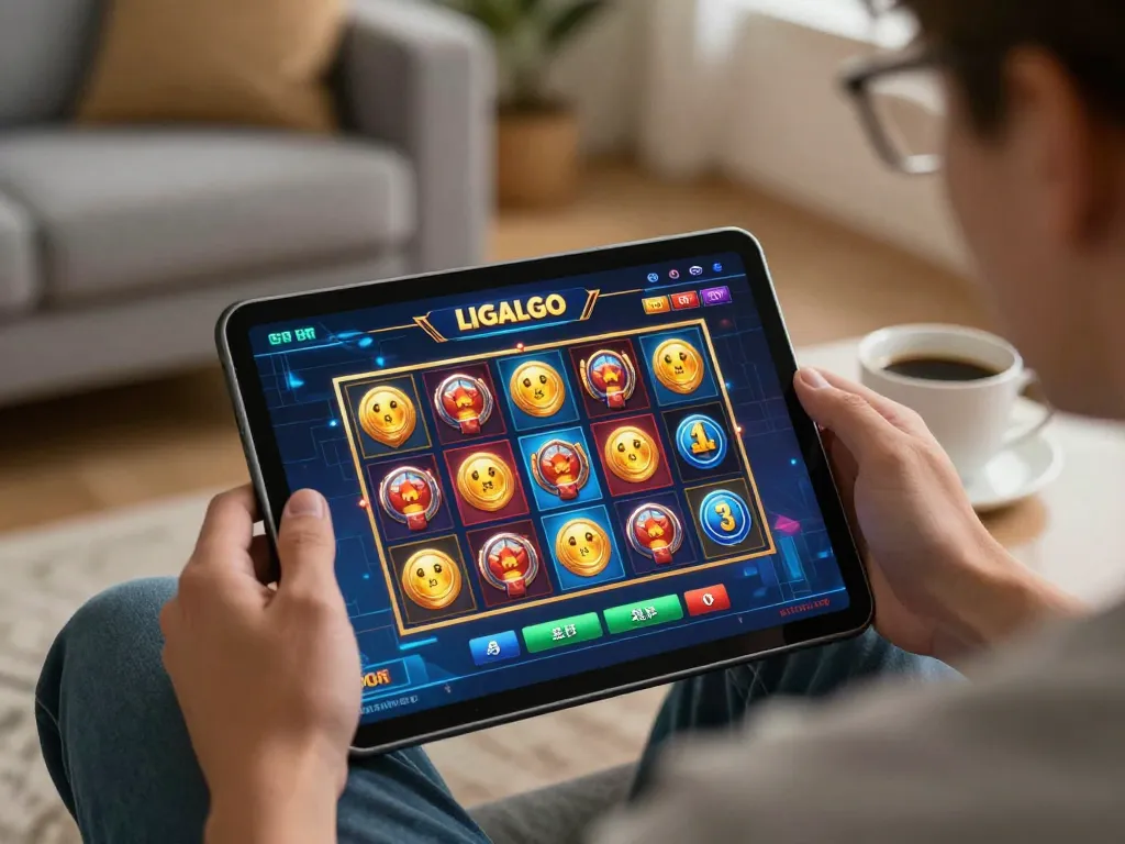 LIGALGO player enjoying live slot games on tablet with colorful interface