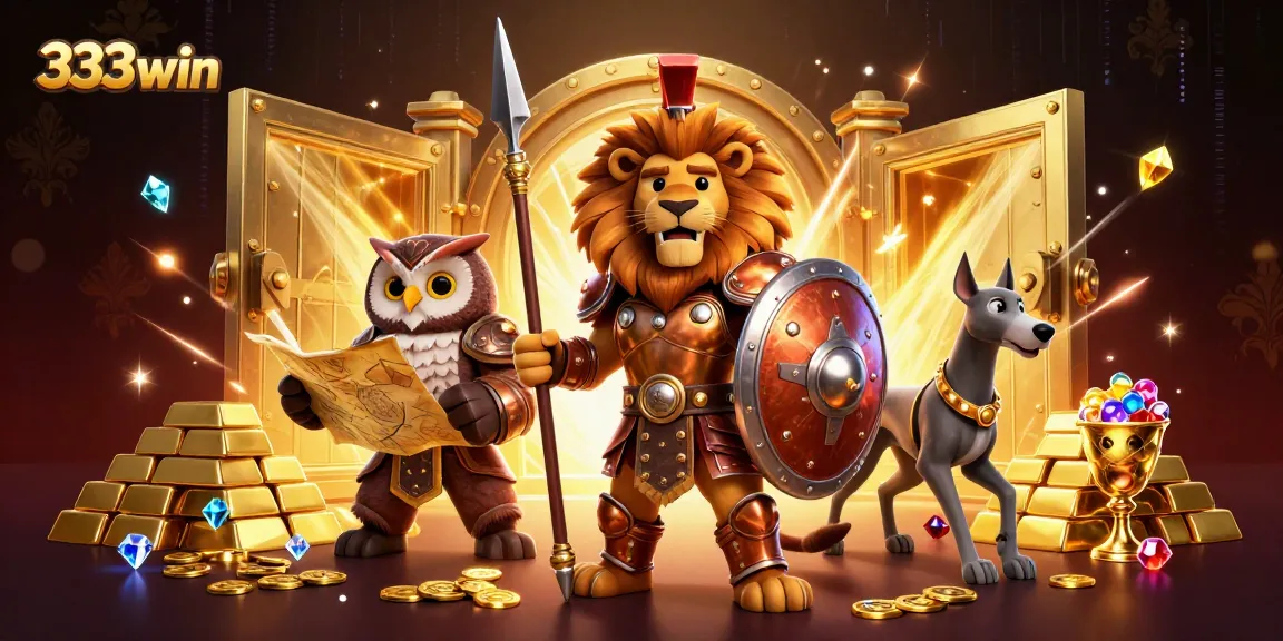 Experience thrilling gaming action with 333win's vibrant 3D scene of treasure and action.