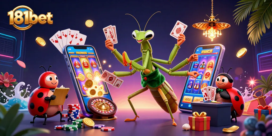 Experience thrilling gambling action at 181bet with illustrated characters and vibrant casino elements.