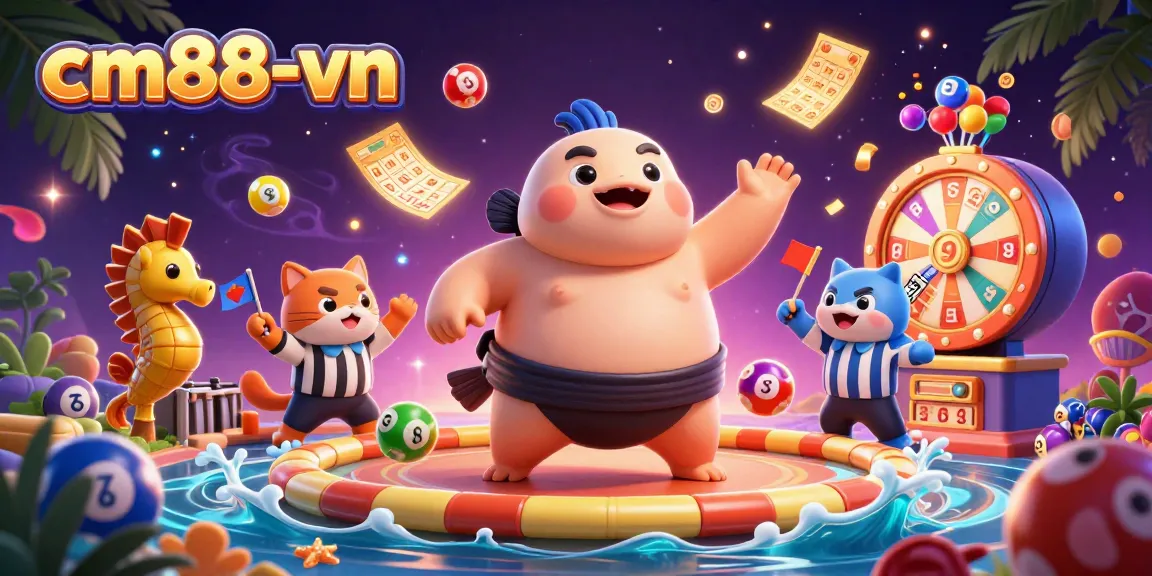 Experience vibrant casino excitement at cm88-vn featuring a dynamic underwater scene with a fugu in a sumo belt.