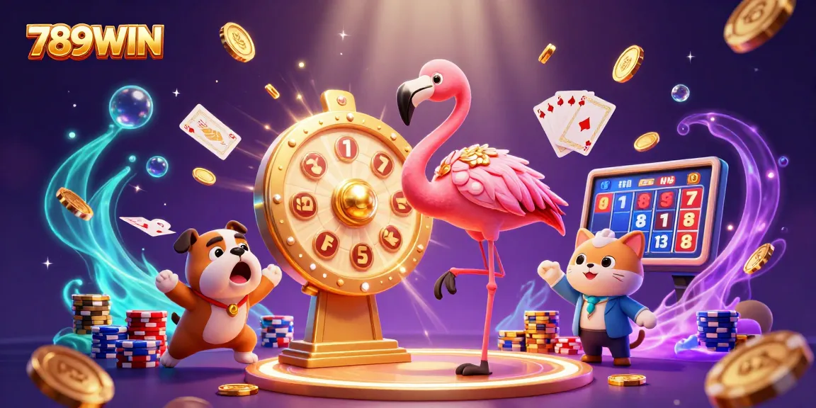 Experience excitement at 789WIN with a dazzling game show scene filled with vibrant prizes and casino elements.
