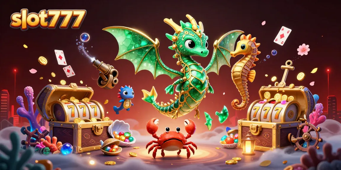 Play thrilling slot777 games with a dazzling sea dragon and treasure in a rich 3D scene.