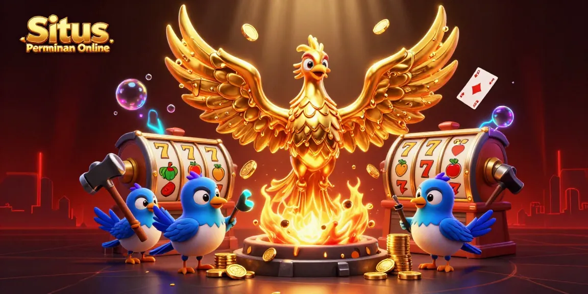 Experience thrilling plays at Situs Permainan Online featuring a molten golden phoenix and vibrant slot reels.