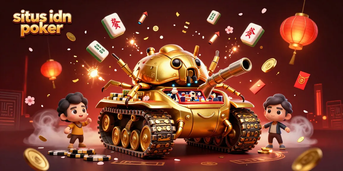 Permainan situs idn poker dalam ilustrasi kasino mini yang ceria dan berwarna-warni.