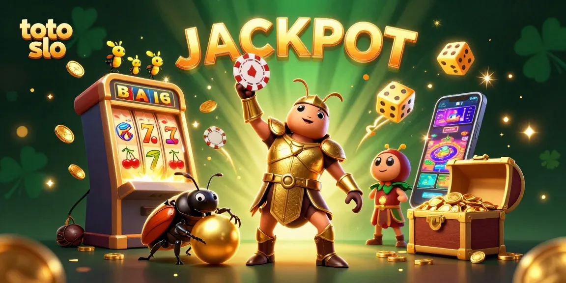 Immerse in the exciting world of toto slo with a vibrant jackpot scene featuring heroic beetles and dynamic casino elements.