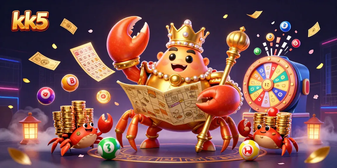 Experience thrilling games at kk5, featuring a golden crab emperor with colorful lottery elements.