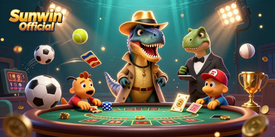 Experience thrilling gambling action with Sunwin Official at a blackjack table, featuring playful animated dinosaurs.