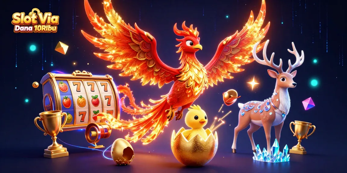 Menangkan permainan dengan Slot Via Dana 10Ribu di kasino online, dengan simbol keberuntungan dan jackpot besar.