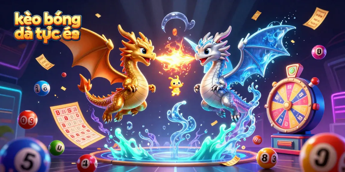 Engage with kèo bóng đá trực tuyến through a vibrant illustration of dual dragons in a cosmic betting landscape.