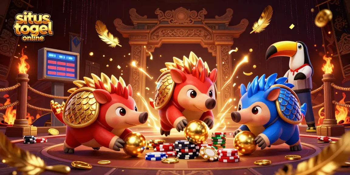 Gambarkan situs togel online dengan pangolin rival beraksi bowling melalui tumpukan chip poker