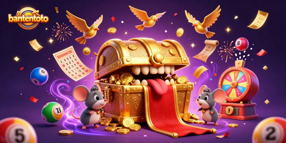 Taruhan lotere di bantentoto dengan harta karun dan bola warna-warni yang meriah.