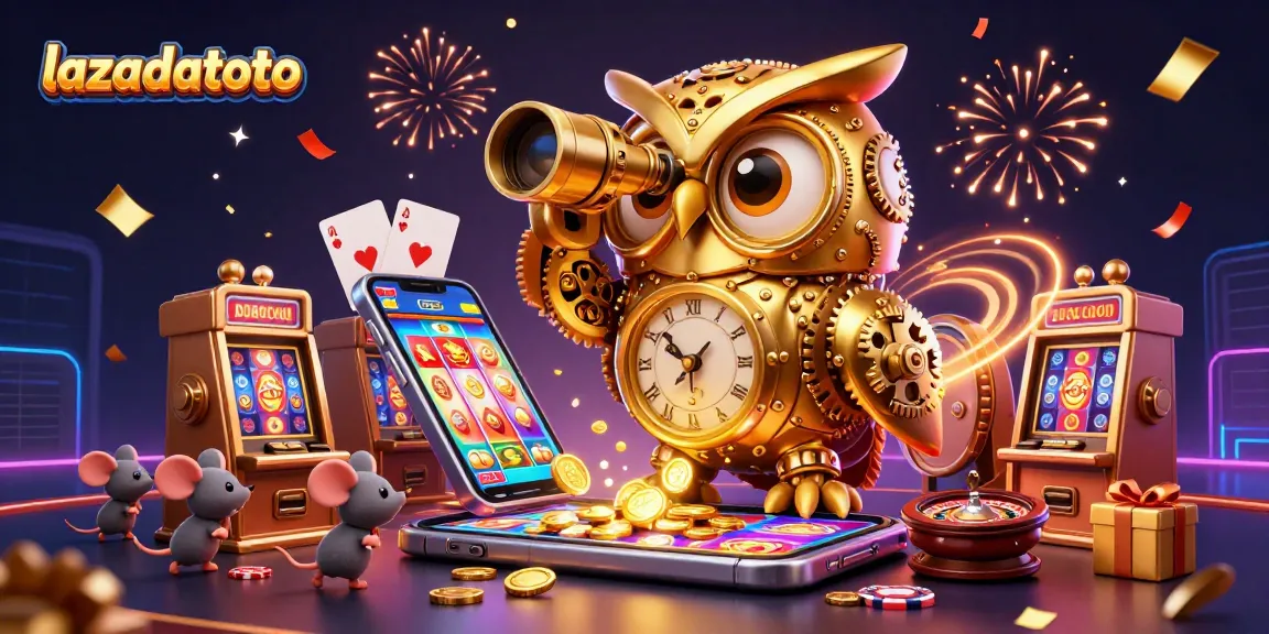 Menangkan permainan di kasino dengan lazadatoto yang menampilkan burung hantu emas dan tikus pemutar roda.