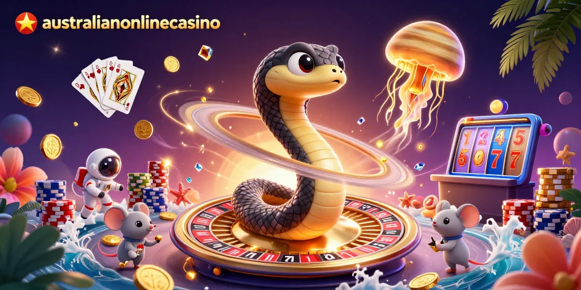 Experience the excitement of gambling at australianonlinecasino with vibrant cosmic casino elements.