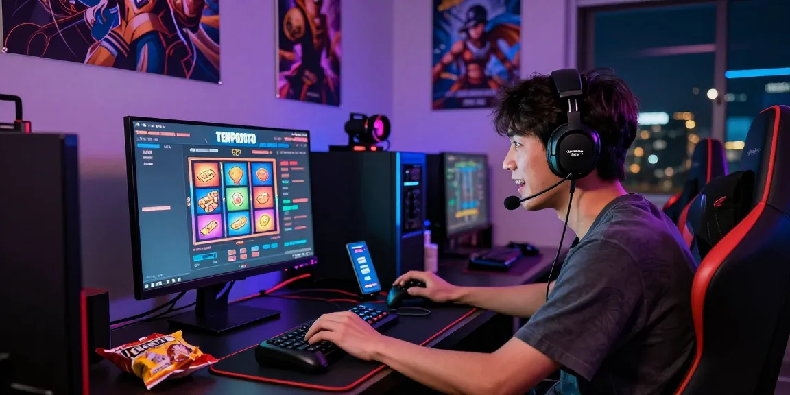 Player enjoying the thrill of online gaming at TEMPOTOTO with vibrant slot interfaces.