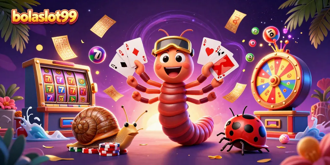 Bolaslot99 features vibrant casino characters with colorful elements and dynamic scenes of gaming excitement