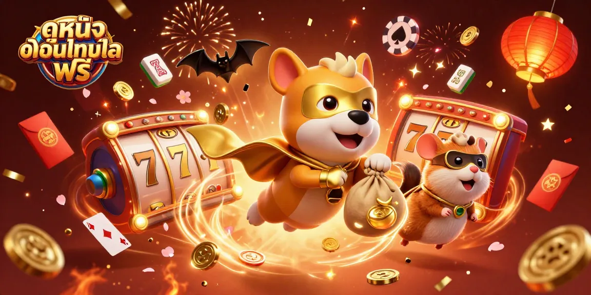 Engage in thrilling ดูหนังออนไลน์ฟรี adventures with our superhero dog and hamster in a vibrant casino-themed scene.
