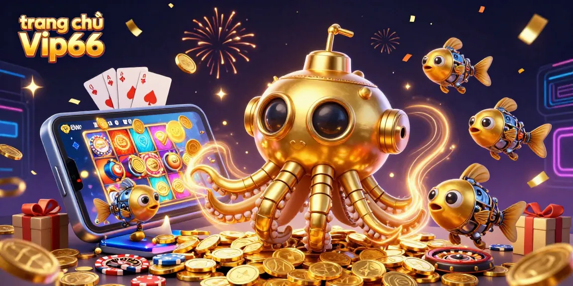 Experience exciting gameplay at trang chủ Vip66 featuring a golden kraken submarine amidst a sea of golden coins.