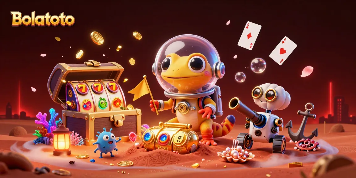 Experience thrilling Bolatoto casino adventures with a Martian gecko in a vibrant digital casino.
