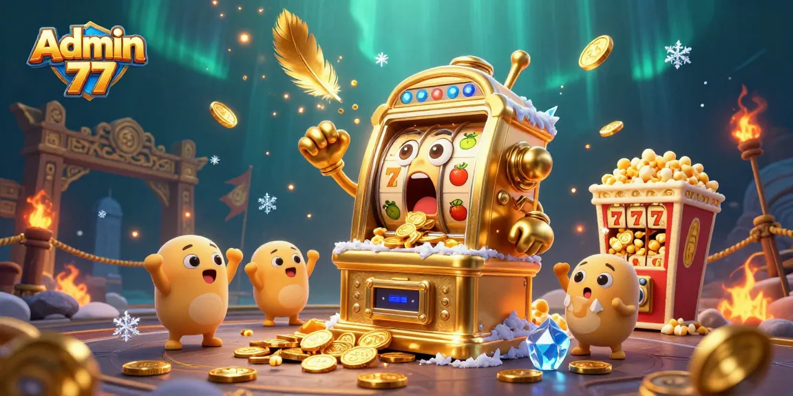 Experience thrilling wins with Admin 77 as golden coins pour from a slot machine jackpot.