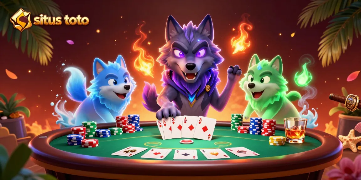 Menggandakan kemenangan di situs toto dengan poker seru, karakter anjing seram dan banyak chip.