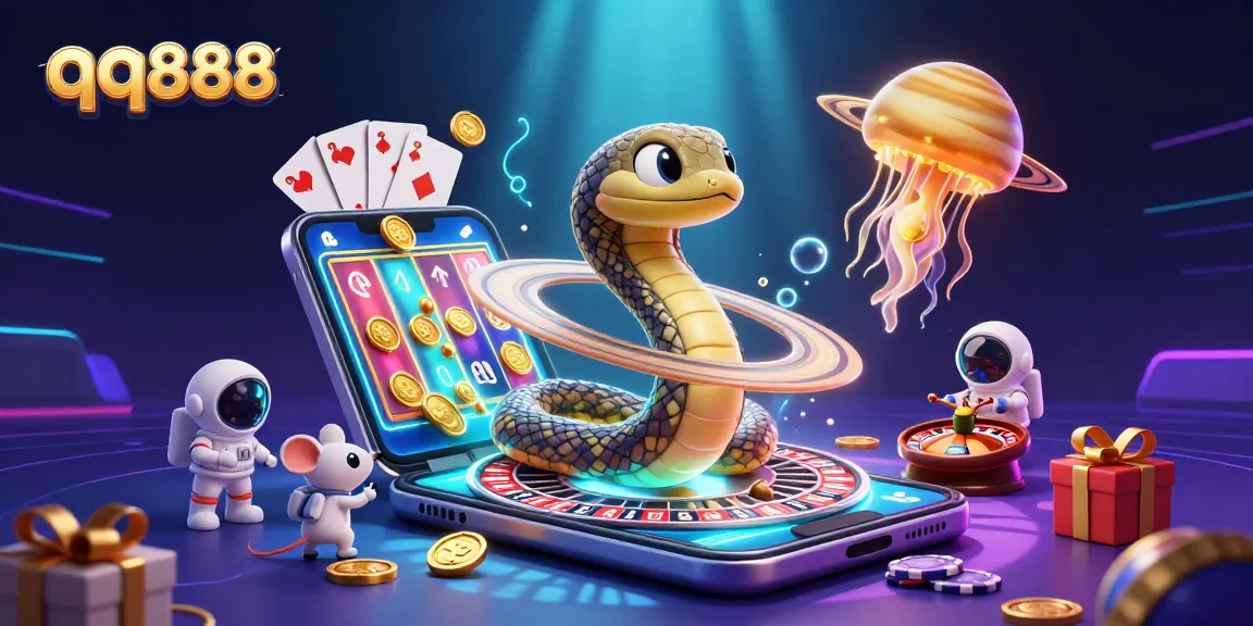Place bets creatively with qq888's gaming elements and characters in a vibrant 3D scene.