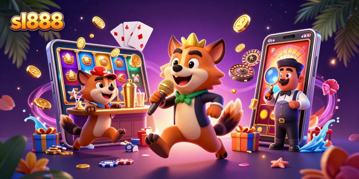 Experience exciting gameplay at sl888 with cartoon hyenas in a vibrant comedy casino scene.
