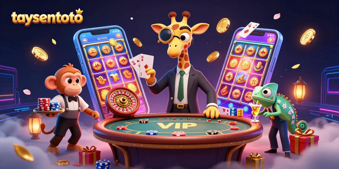 Taruhan bola taysentoto dengan karakter kartun dan elemen kasino yang menarik.